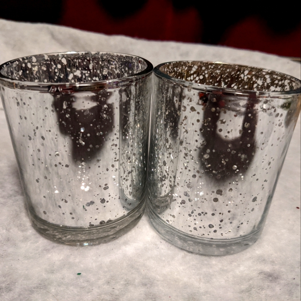 ❄️ Silver distressed glass votive candle holders